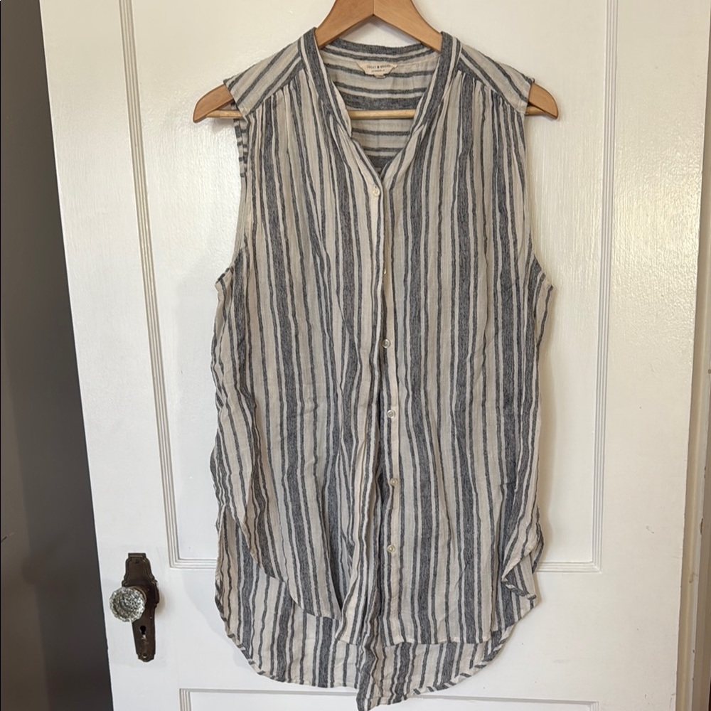 Striped Sleeveless Button-Up Blouse